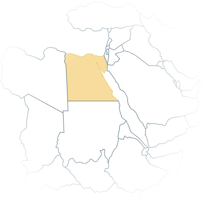 Map of the middle east highlighting Egypt