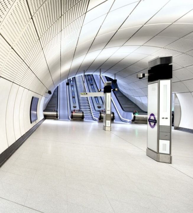 Inside an Elizabeth Line train station.