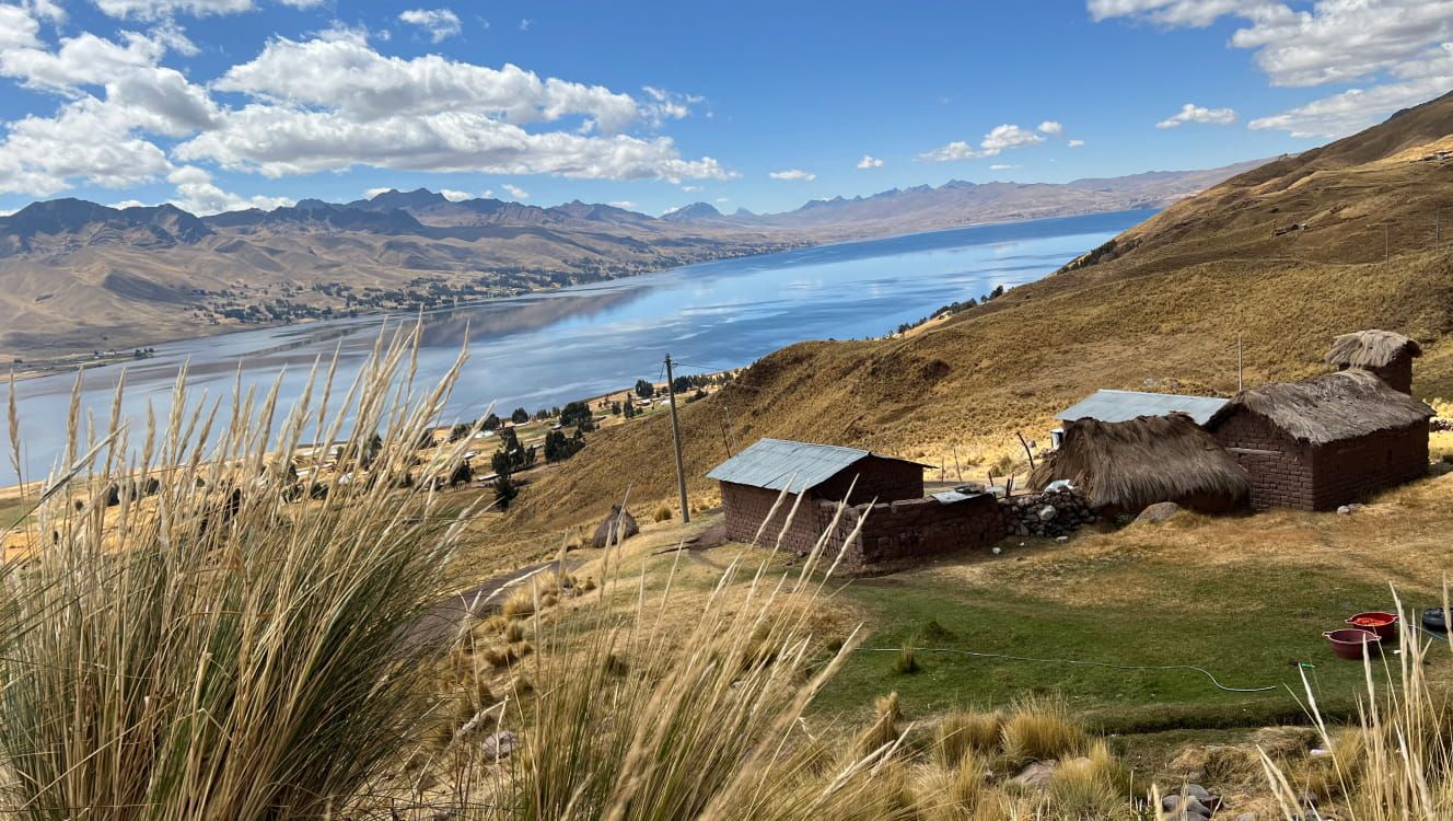 Small homes on a hill in the Peruvian Andes mountains.