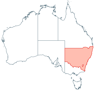Map of Australia highlighting Sydney