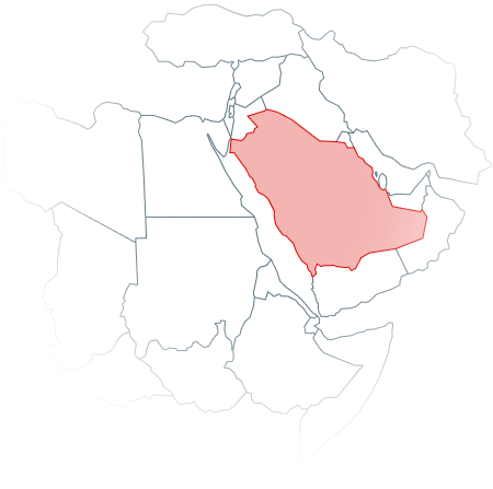 Map of the Middle East highlighting Saudi Arabia.