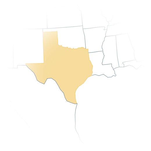 Map of of the U.S.A highlighting Texas.