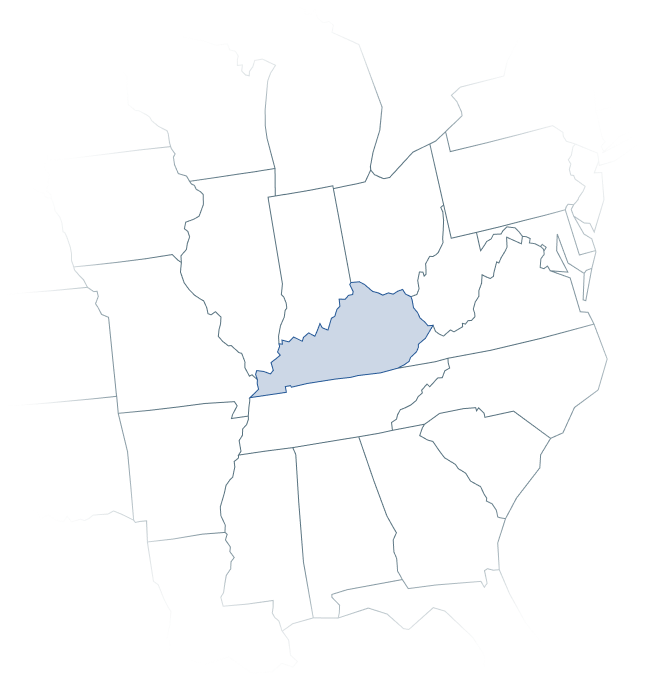 Map of the Eastern U.S.A highlighting Kentucky