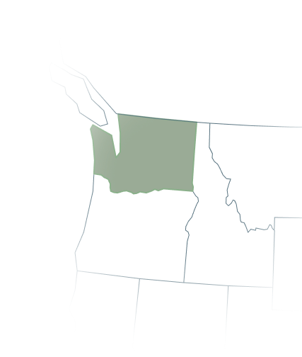 Map of the Northwestern U.S. highlighting Washington